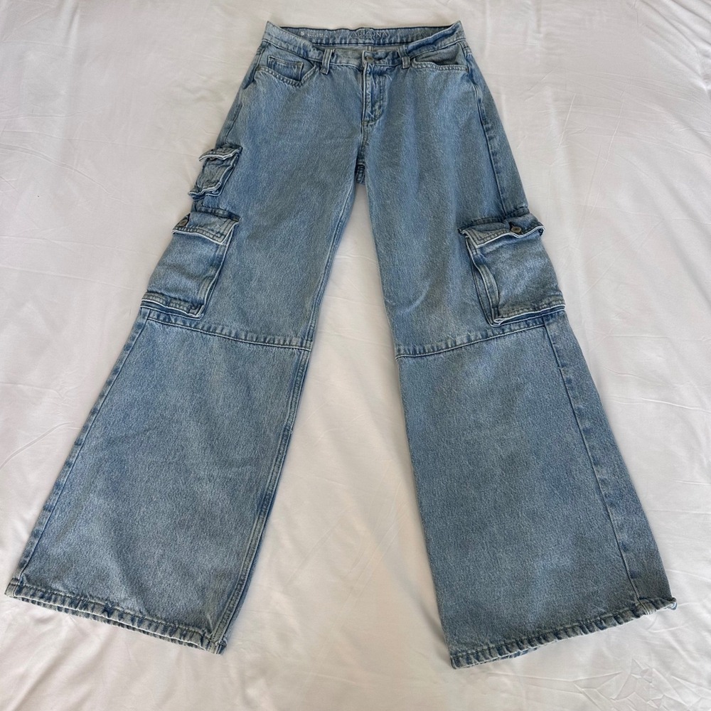 Arizona Jean Co Baggy Cargo Light Wash Denim Jeans Women's 5 Wide Leg Skater Y2K
